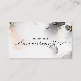 QR Code Sig Black Gold Blush Watercolor Agate Visitenkarte