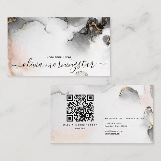 QR-Code Signatur Gold Abstrakte schwarze Farbe Visitenkarte (Vorne/Hinten)