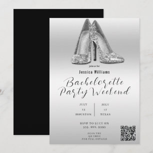 QR CODE Silber Glitter Schuhe Junggesellinnenabsch Einladung