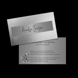QR CODE silber Glitzer moderner Schönheitssalon Visitenkarte
