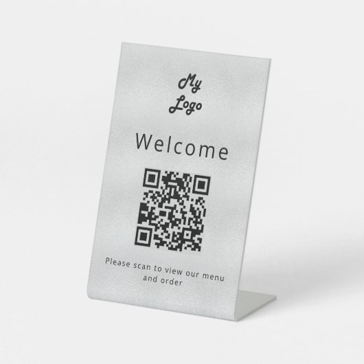 QR-Code Silber Restaurant Diner Bar menu Sockelschild (Vorderseite)