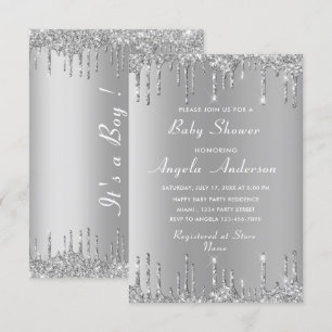 QR Code Silver Baby Boy Shower Einladung Beispiel