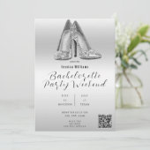 QR CODE Silver Glitzer Shoes Bachelorette Einladung (Stehend Vorderseite)