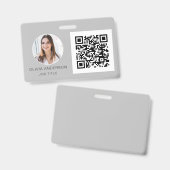 QR Code Silver Gray Foto Business Card Ausweis (Vorder- & Rückseite)
