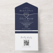QR Code Silver Navy Blue Wedding All In One Einladung (Innen Boden)