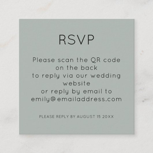 QR Code Silver Sage Green Wedding RSVP Enclosure Begleitkarte (Vorderseite)