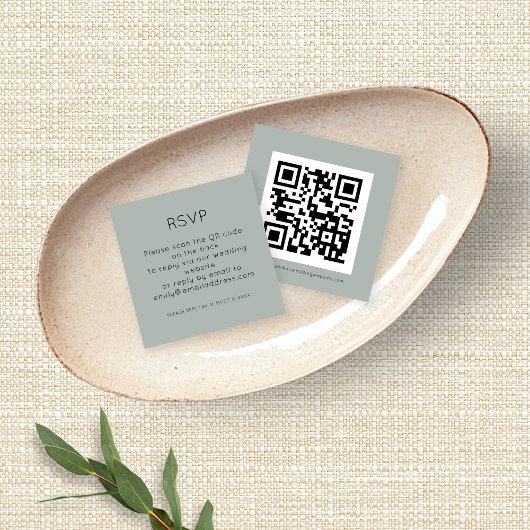 QR Code Silver Sage Green Wedding RSVP Enclosure Begleitkarte