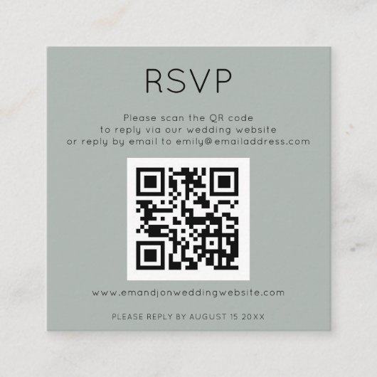QR Code Silvery Sage Green Wedding RSVP Enclosure Begleitkarte (Vorderseite)
