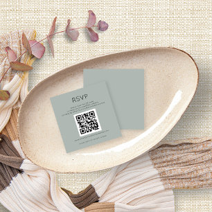 QR Code Silvery Sage Green Wedding RSVP Enclosure Begleitkarte