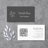 QR-Code Simple Daisy Floral Designer Grau Visitenkarte