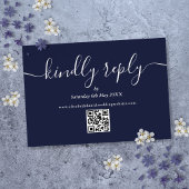 QR Code Skript Kindly Reply Navy Blue Wedding RSVP Karte