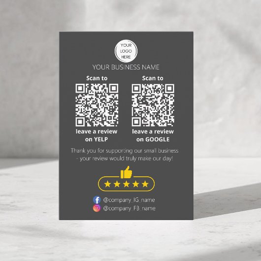 QR-Code Small Business Bewertung GOOGLE und YELP Visitenkarte