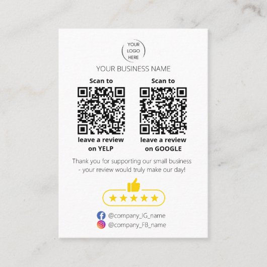 QR code small business review GOOGLE and YELP  Visitenkarte (Vorderseite)