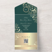 QR-Code Smaragd-Gold-Blumenhochzeit All In One Einladung (Innen Boden)
