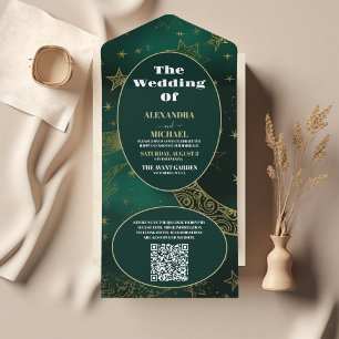 QR-Code Smaragdgrün Gold Himmlisch Hochzeit All In One Einladung