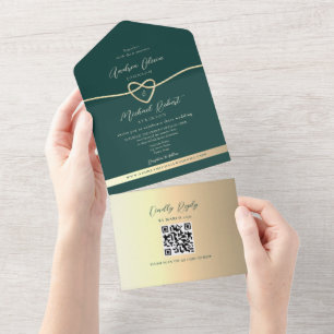 QR-Code Smaragdgrün Goldene Hochzeit All In One Einladung