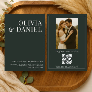 QR-Code Smaragdgrün Minimalistische Foto-Hochzeit Einladung
