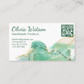 Qr-Code Smaragdgrün und Gold Moderne Wasserfarbe Visitenkarte (Rückseite)