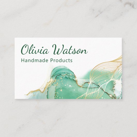 Qr-Code Smaragdgrün und Gold Moderne Wasserfarbe Visitenkarte (Vorderseite)