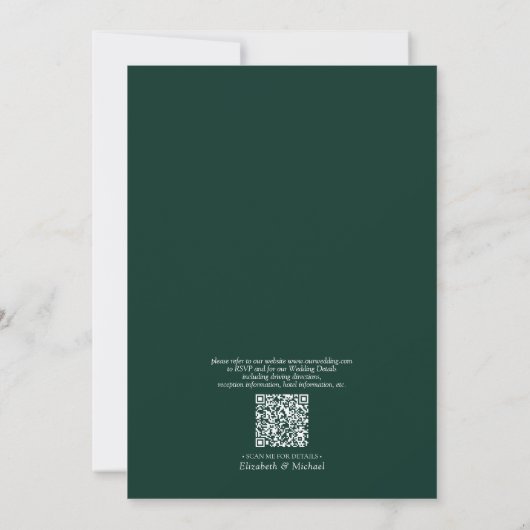 QR Code Smaragdgrüne, elegante Monogramm-Hochzeit Einladung (Rückseite)