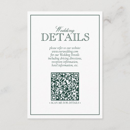 QR-Code Smaragdgrüne Monogramm Hochzeitdetails Begleitkarte (Rückseite)