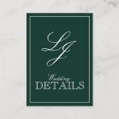 QR-Code Smaragdgrüne Monogramm Hochzeitdetails Begleitkarte (Vorderseite)