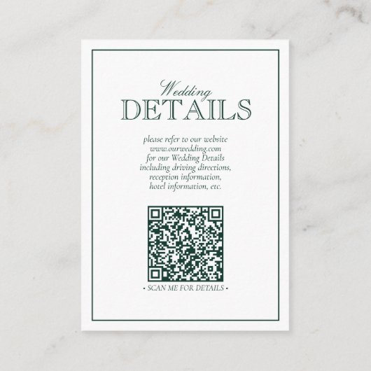 QR-Code Smaragdgrüne Monogramm Hochzeitdetails Begleitkarte (Rückseite)