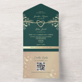 QR Code Smarald Green Gold Wedding All In One Einladung (Innen Boden)