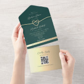 QR Code Smarald Green Gold Wedding All In One Einladung (Abreißen)
