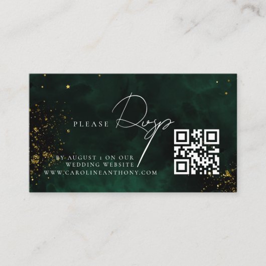 Qr Code Smarald Green Magic Gold Wedding RVSP Begleitkarte (Vorderseite)