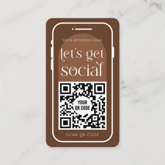 QR Code Social Media Boho Terracotta Modern Logo Visitenkarte (Vorderseite)