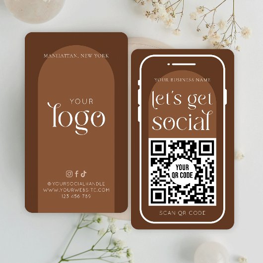 QR Code Social Media Boho Terracotta Modern Logo Visitenkarte