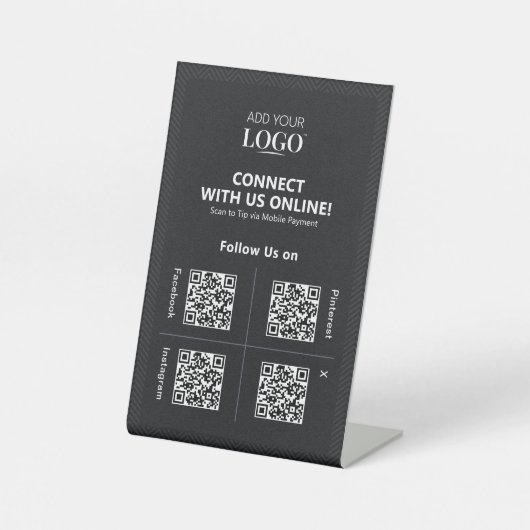 QR Code Social Media Connect mit US Business Logo Sockelschild (Vorderseite)