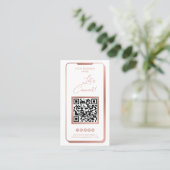 QR Code Social Media Feminine Moderne Rose Gold Bu Visitenkarte (Stehend Vorderseite)