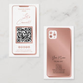 QR Code Social Media Feminine Moderne Rose Gold Bu Visitenkarte (Vorne/Hinten)