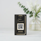 QR Code Social Media Feminine Modernes Gold Busine Visitenkarte (Stehend Vorderseite)