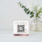 QR Code Social Media Glam Rose Gold Logo Quadratische Visitenkarte (Stehend Vorderseite)