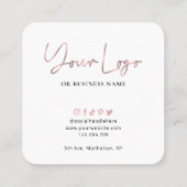 QR Code Social Media Glam Rose Gold Logo Quadratische Visitenkarte (Rückseite)