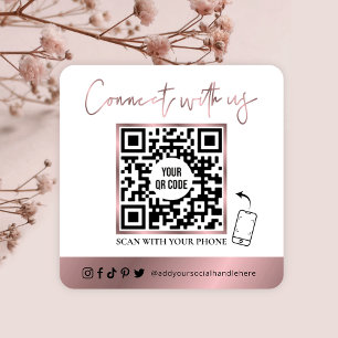 QR Code Social Media Glam Rose Gold Logo Quadratische Visitenkarte