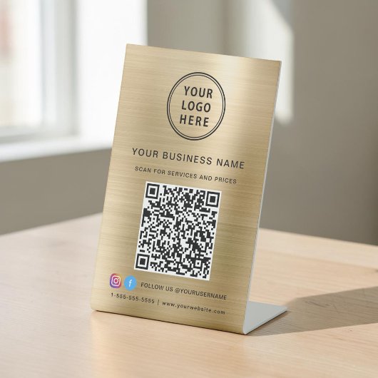QR Code Social Media Gold Sockelschild