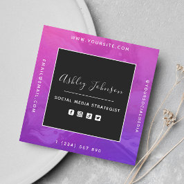 QR Code & Social Media Intensiv Lila Pink Ombre Quadratische Visitenkarte