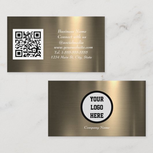 QR Code Social Media Kupfer Gold Metallic Visitenkarte (Vorne/Hinten)
