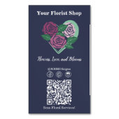 💐 QR Code Social Media Lila-Blue Florist Magnetische Visitenkarte (Vorderseite Vertikal)