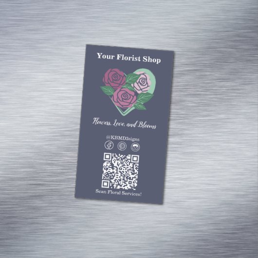 💐 QR Code Social Media Lila-Blue Florist Magnetische Visitenkarte (Beispiel)