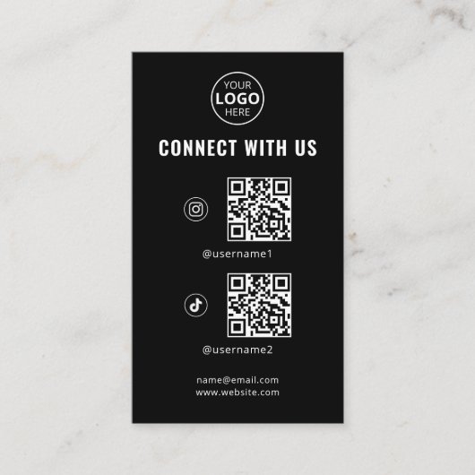QR Code Social Media Logo Black Visitenkarte (Vorderseite)