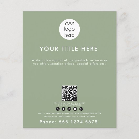 QR-Code Social Media Sage Green Flyer (Vorne)