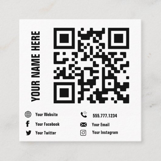 QR-Code Social Media veränderbare Minimalistische Quadratische Visitenkarte (Vorderseite)