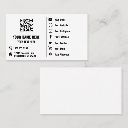 QR Code Social Media Veränderung Minimalistisch Visitenkarte (Vorne/Hinten)