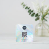 QR Code Social Media Website Holographic Modern Quadratische Visitenkarte (Stehend Vorderseite)