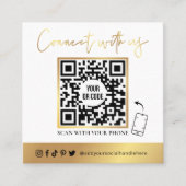 QR Code Social Media White & Gold Business Card Quadratische Visitenkarte (Vorderseite)